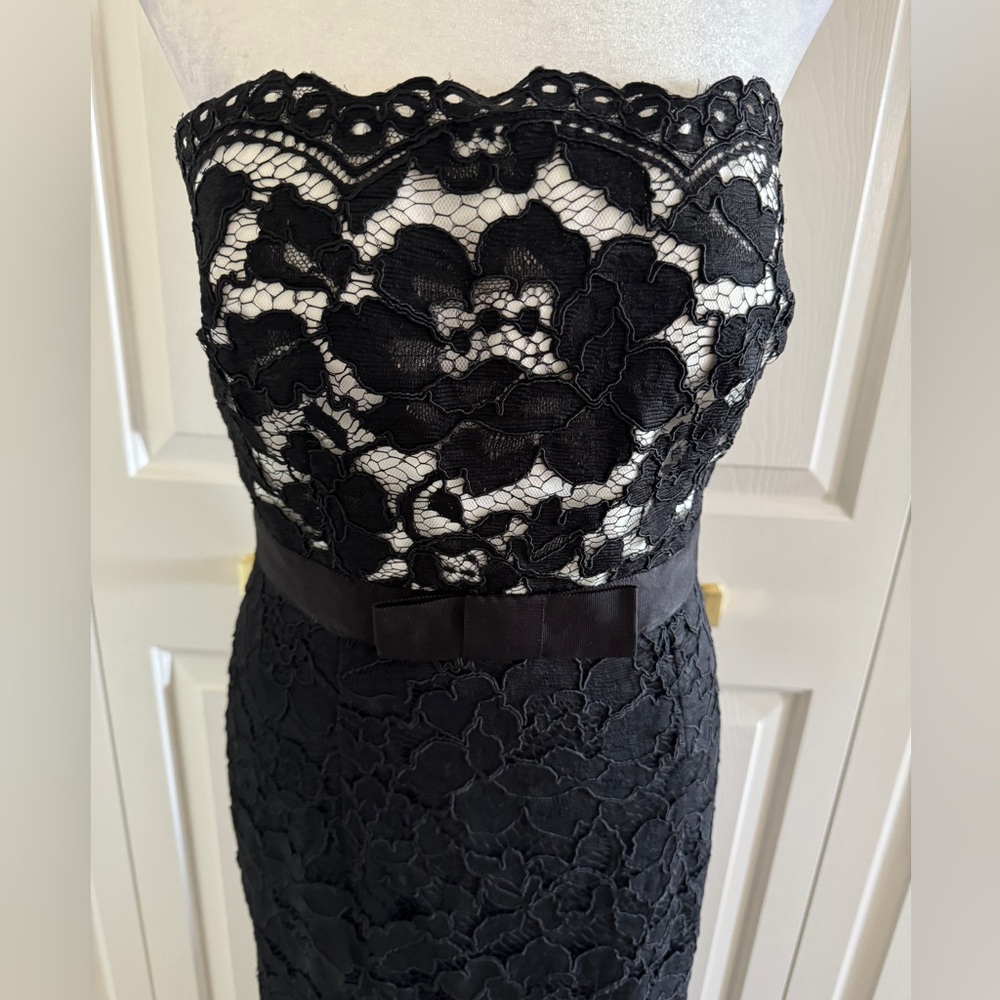 Aidan Mattox Brocade Lace Strapless Gown - Picture 3 of 6